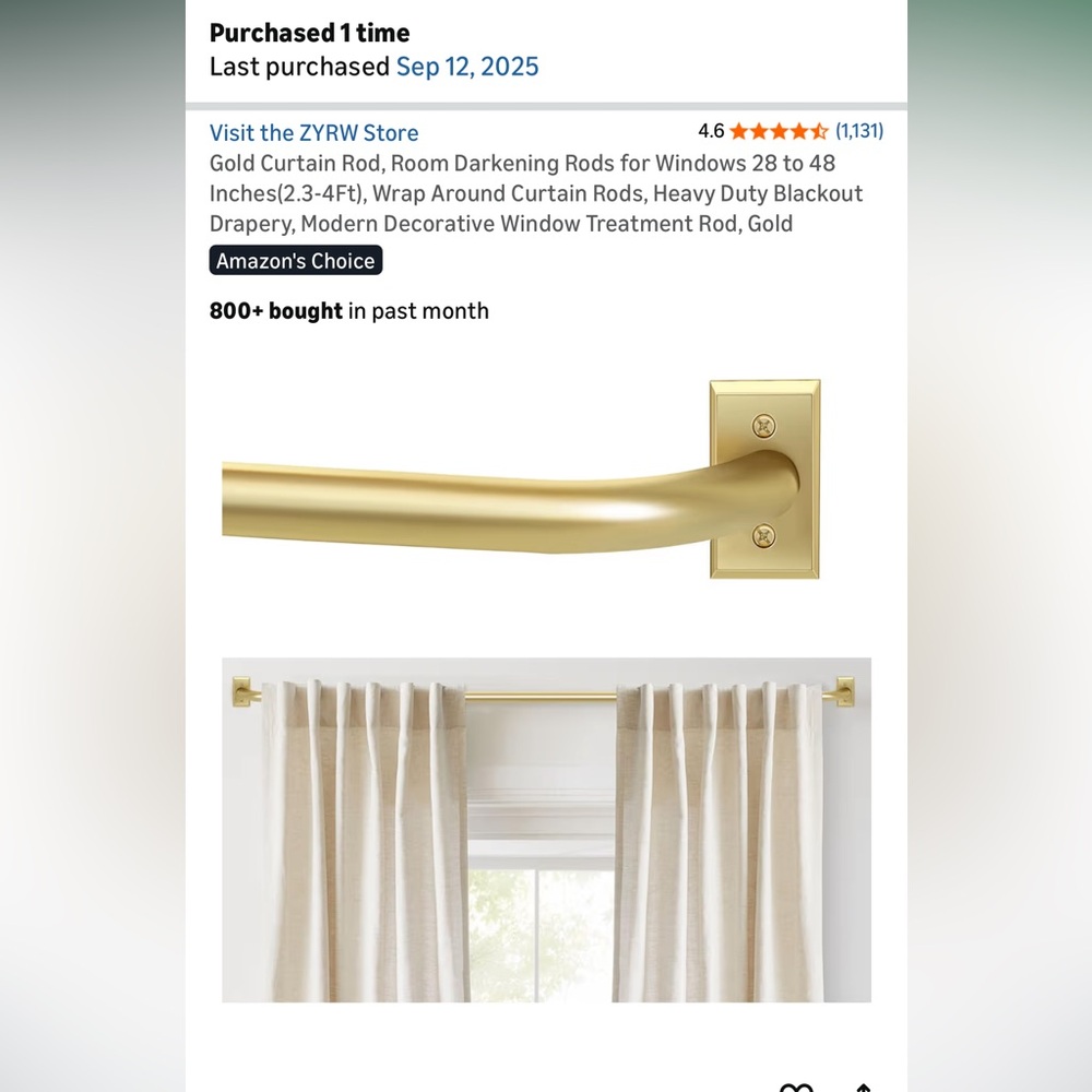 Amazon gold curtain rods 28 to 48”